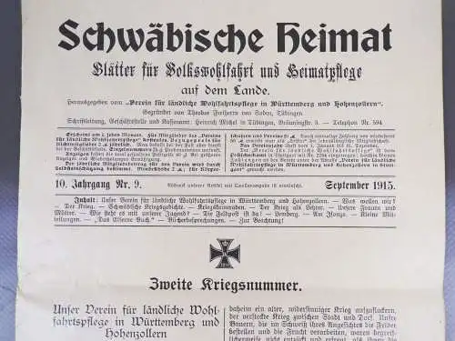 Schwäbische Heimat 1915 Nr 8 und 9 Volkswohlfahrt Heimatpflege Zeitung