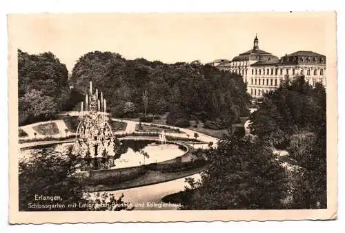 Ak Erlangen Schlossgarten mit Emigranten Brunnen und Kollegienhaus 1937