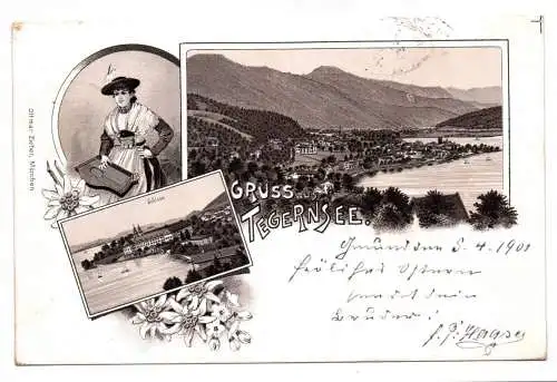 Litho Ak Gruss aus Tegernsee 1901 Schloss