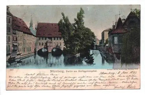 Künstler Ak Nürnberg Partie am Heiliggeistspital 1899