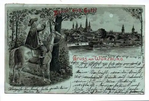 Litho Ak Behüt dich Gott 1899 Gruss aus Würzburg