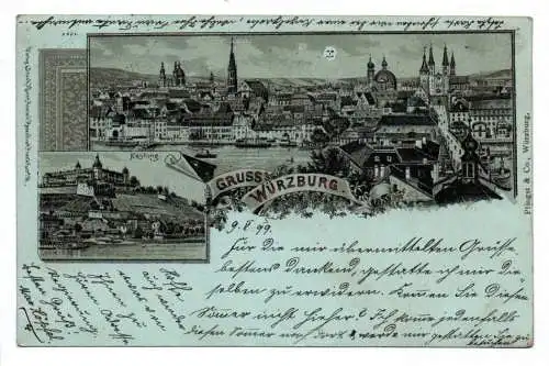 Litho Ak Gruss aus Würzburg 1899 Festung