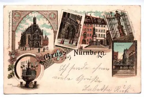 Litho Ak Gruss aus Nürnberg 1899 Gänsemännchen