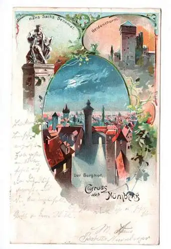Litho Ak Gruss aus Nürnberg 1899 Der Burghof
