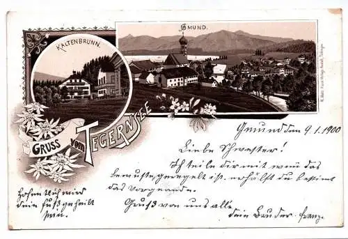 Litho Ak Gruss aus Tegernsee Kaltenbrunn Gmund 1900