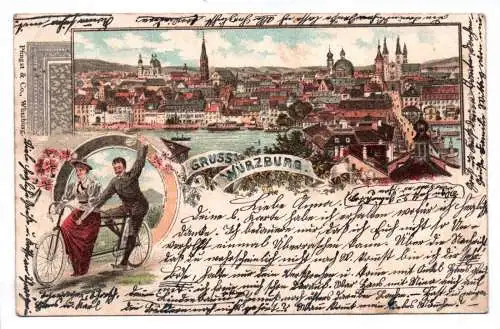 Litho Ak Gruss aus Würzburg 1899