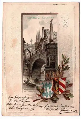 Litho Ak Nürnberg Karlsbrücke 1899