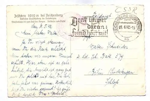 Foto Ak Jeschkenhaus bei Reichenberg 1942 Sudeten Feldpost