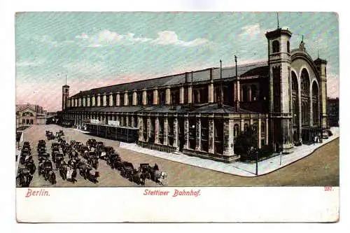 Ak Berlin Settiner Bahnhof Kutschen Pferde