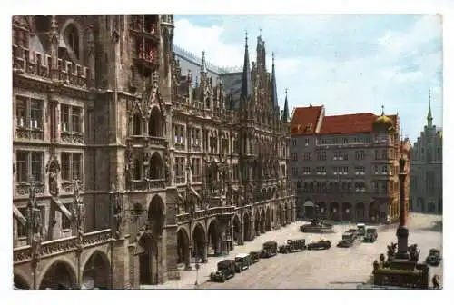 Künstler Ak München Rathaus mit Mariensäule 1937