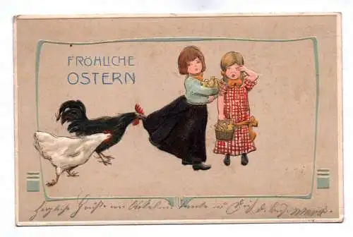 Künstler Ak Fröhliche Ostern Hühner Hahn Kinder 1907