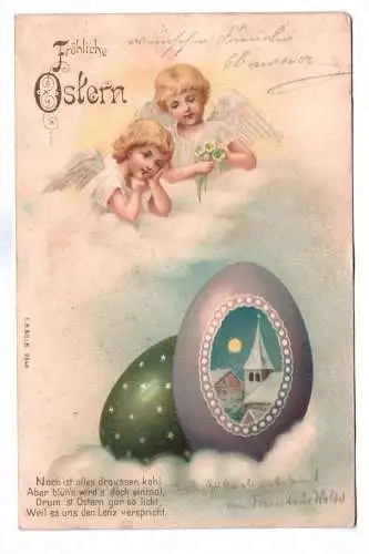 Künstler Ak Fröhliche Ostern 1902 Engel Kinder mit Blumen