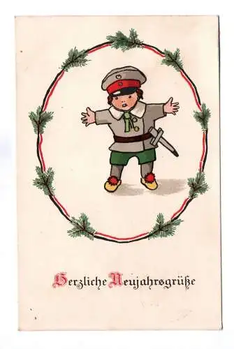 Künstler Ak Herzliche Neujahrsgrüße 1917 Kind in Uniform