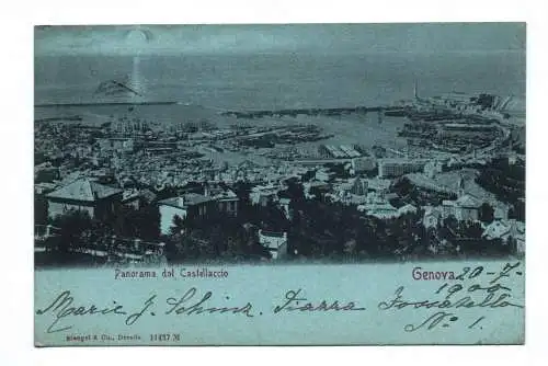 Ak Panorama dal Castellaccio Genoya 1900
