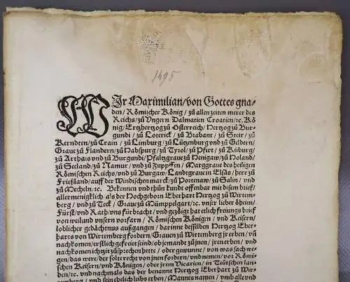 Alter Druck 1495 König Maximilian Württemberg 