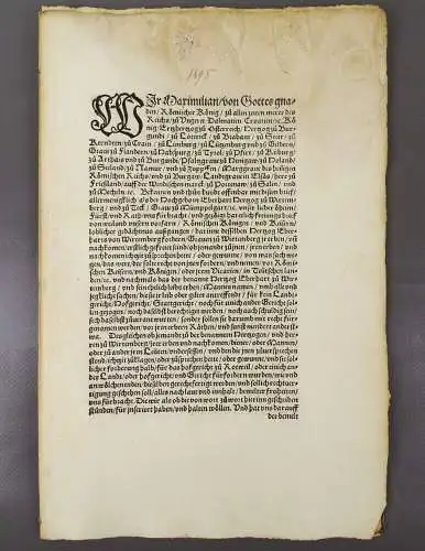 Alter Druck 1495 König Maximilian Württemberg 
