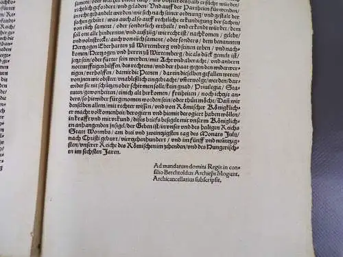 Alter Druck 1495 König Maximilian Württemberg 