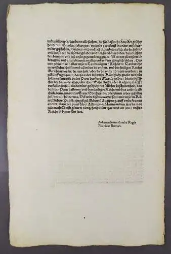 Alter Druck 1415 König Sigmund Bekenntnis Graf Eberhard von Württemberg