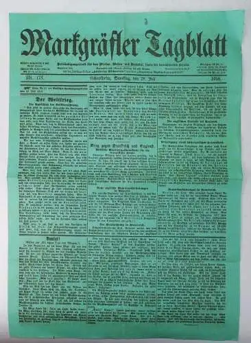 Markgräfler Tagblatt Nr 175 Schopfheim 1916 Zeitung