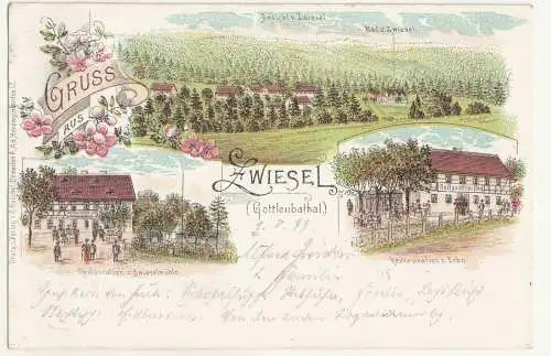 Litho Ak Gruss aus Zwiesel Gottleubathal Restauration Sächsische Schweiz  A3812