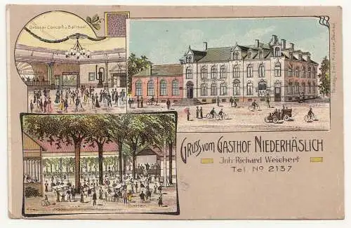 Litho Ak Gruss vom Gasthof Niederhäslich bei Dresden 1920 A2629