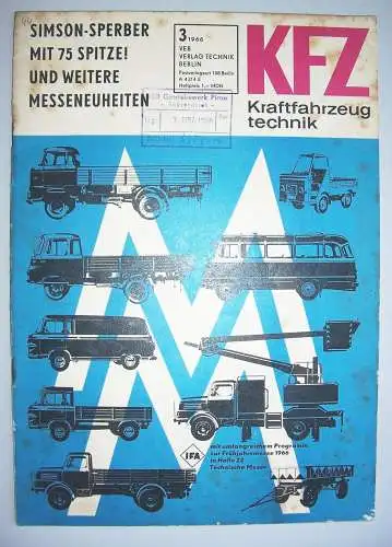 DDR Zeitschrift KFZ Kraftfahrzeugtechnik 3  1966 Simson  Sperber Ifa Messe