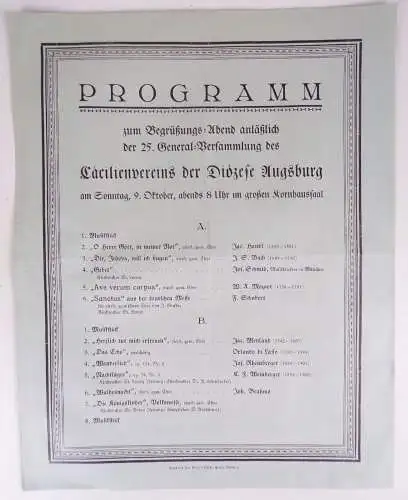 Cäcilienverein Diozese Augsburg um 1910 Programm