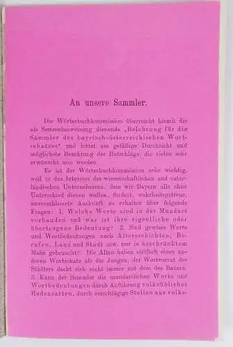 Belehrung für die Sammler des bayrisch österreichischen Wortschatzes 1913