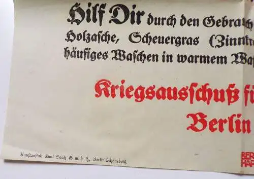 Plakat 1 Wk Spare Seife Fette und Öle Kriegsausschuss Berlin