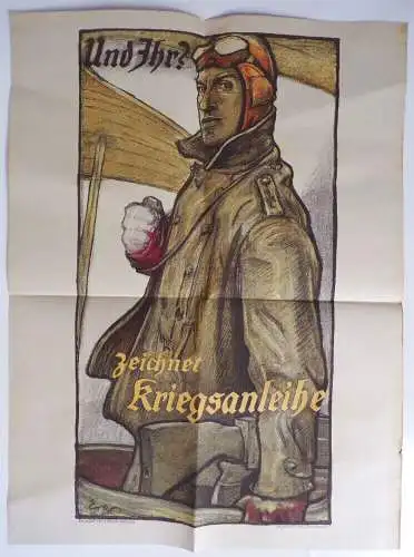 Plakat Flieger 1 Wk Und Ihr zeichnet Kriegsanleihe Fritz Erler München