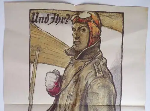 Plakat Flieger 1 Wk Und Ihr zeichnet Kriegsanleihe Fritz Erler München