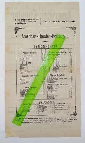 Altes Plakat American Theater Berlin Speisekarte um 1890 Aushang