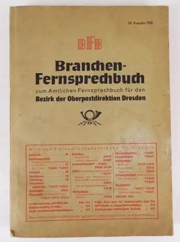 Branchen Fernsprechbuch Oberpostdirektion Dresden 1950