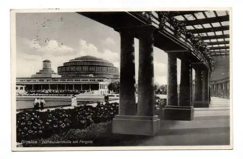 Foto Ak Breslau Jahrhunderthalle mit Pergola 1937