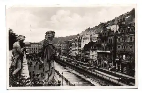 Foto Ak Karlsbad Mühlbrunnen mit Kreuzstrasse 1932 Böhmen