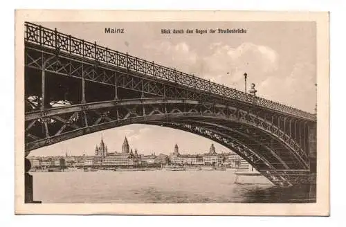 Ak Mainz BLick durch den Bogen der Straßenbrücke 1915