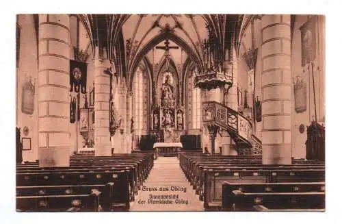 Ak Gruss aus Obing Innenansicht der Pfarrkirche 1918