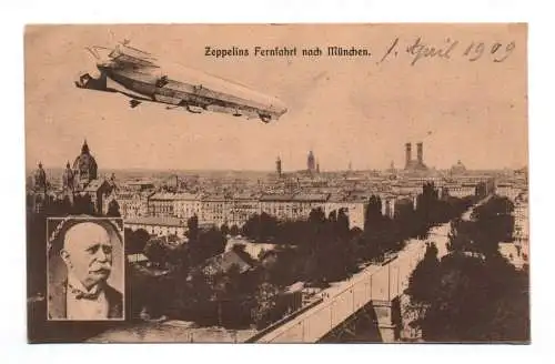 Ak Zeppelins Fernfahrt nach München 1909