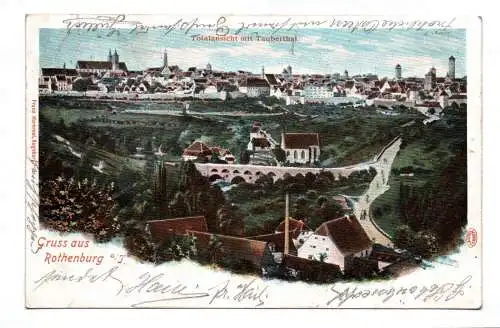 Litho Ak Gruss aus Rothenburg Totalansicht mit Tauberthal 1901