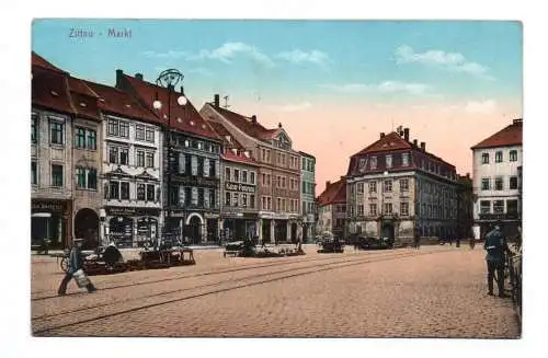 Künstler Ak ZIttau Markt 1918 Feldpsot