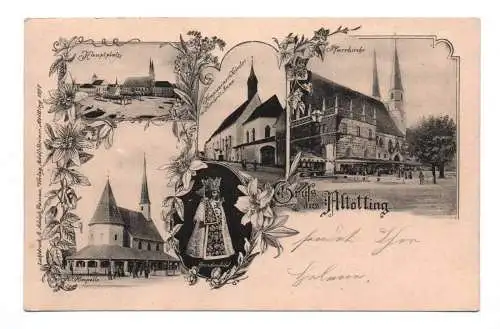 Litho Ak Gruß aus Altötting 1900 Hauptplatz Pfarrkirche