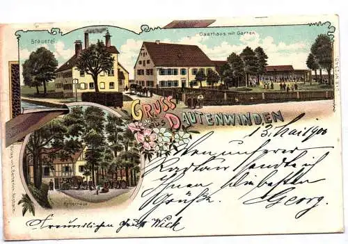 Litho Ak Gruss aus Dautenwinden Gasthaus Brauerei 1900 Ansbach