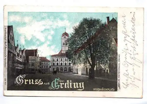 Ak Gruss aus Erding Schranenplatz 1909