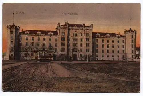 Ak Zittau Alte Kaserne Straßenbahn Mandaukaserne 1915 Feldpost