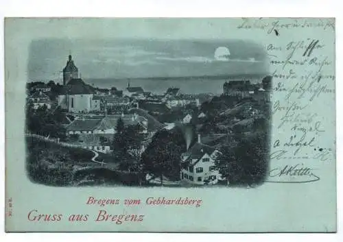 Litho Ak Bregenz vom Gebhardsberg Mondschein 1899