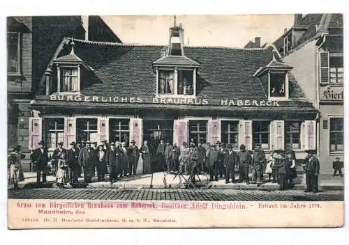 Ak Mannheim Gruss vom Bürgerlichen Brauhaus zum Habereck 1907 Personen