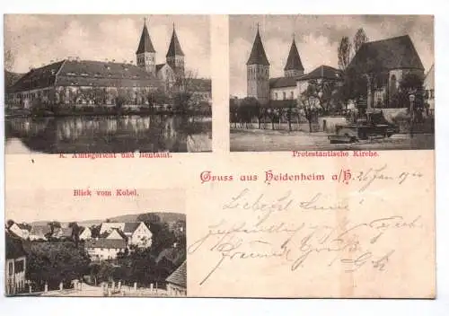 Litho Ak Gruss aus Heidenheim Blick vom Kobel Prostantische Kirche 1900