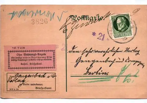 Postkarte Wohnungs Angabe Vignette Philatelie 1915 Frankatur Bayern