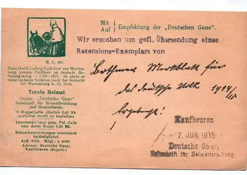 Postkarte Wohnungs Angabe Vignette Philatelie 1915 Frankatur Bayern