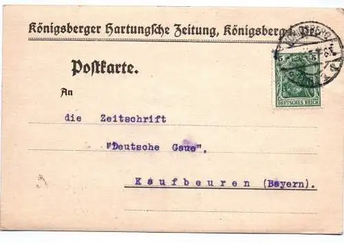 Postkarte Königsberg Hartungsche Zeitung 1915 Ostpreußen